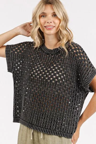 Mineral Wash Openwork Knit Cover-Up