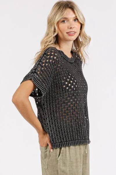 Mineral Wash Openwork Knit Cover-Up