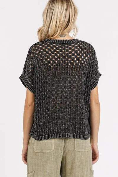 Mineral Wash Openwork Knit Cover-Up