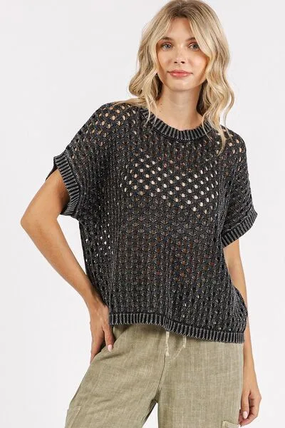Mineral Wash Openwork Knit Cover-Up