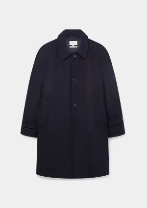 Navy Wool Twill Raglan Overcoat