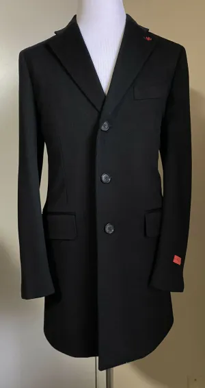 New $4200 Isaia Men’s Overcoat Coat Black Size 40R US ( 50R Eu ) Italy