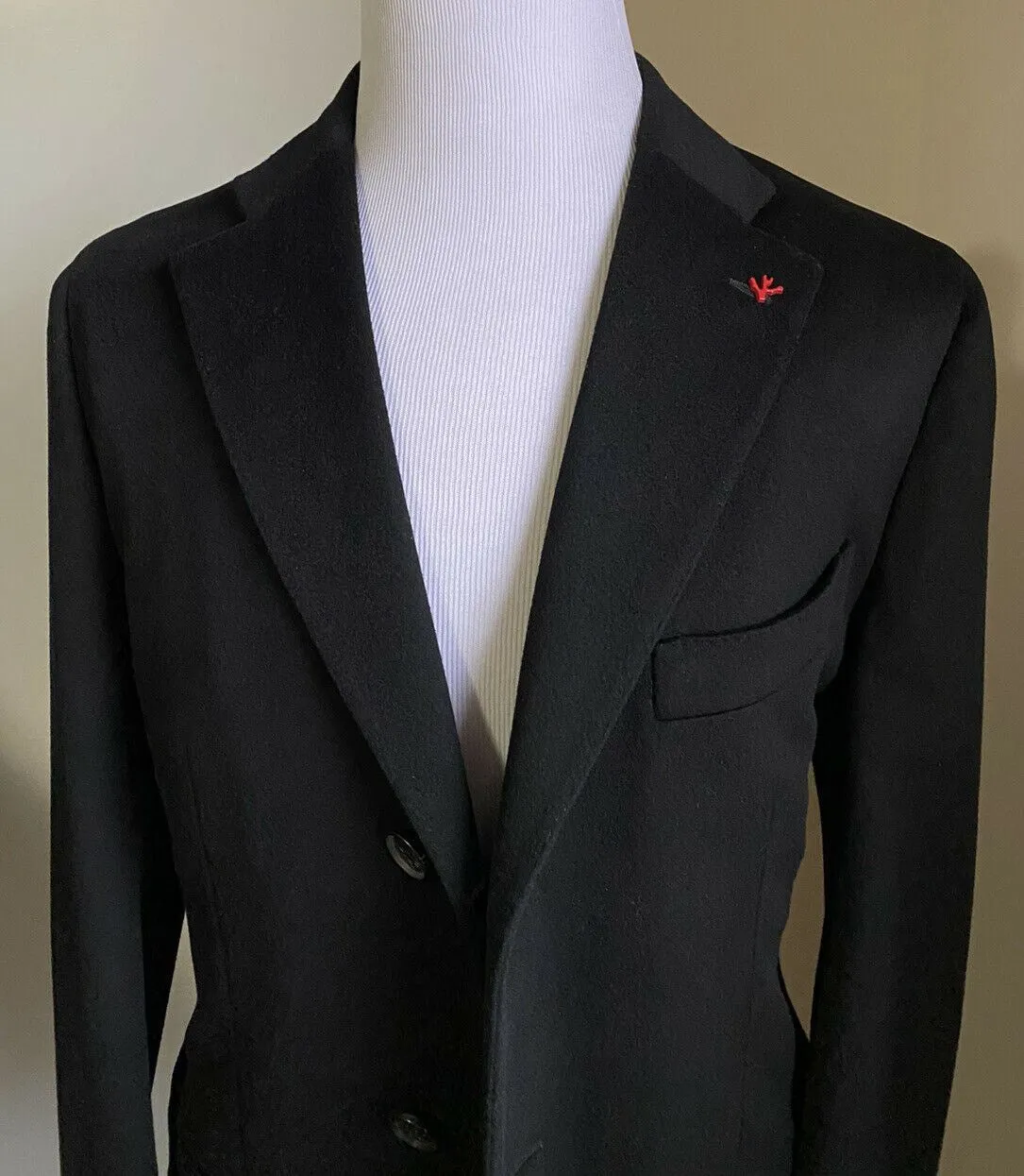 New $4200 Isaia Men’s Overcoat Coat Black Size 40R US ( 50R Eu ) Italy