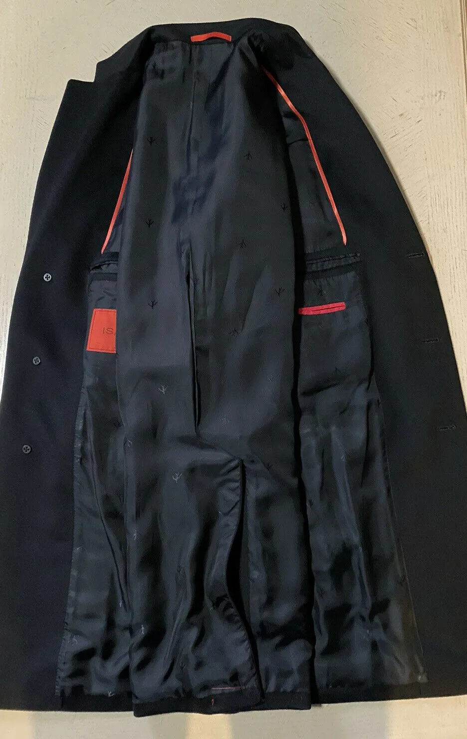 New $4200 Isaia Men’s Overcoat Coat Black Size 40R US ( 50R Eu ) Italy
