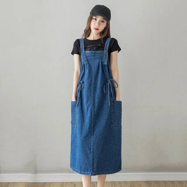 Nostalgic Vibe Drawstring Denim Overall Dress