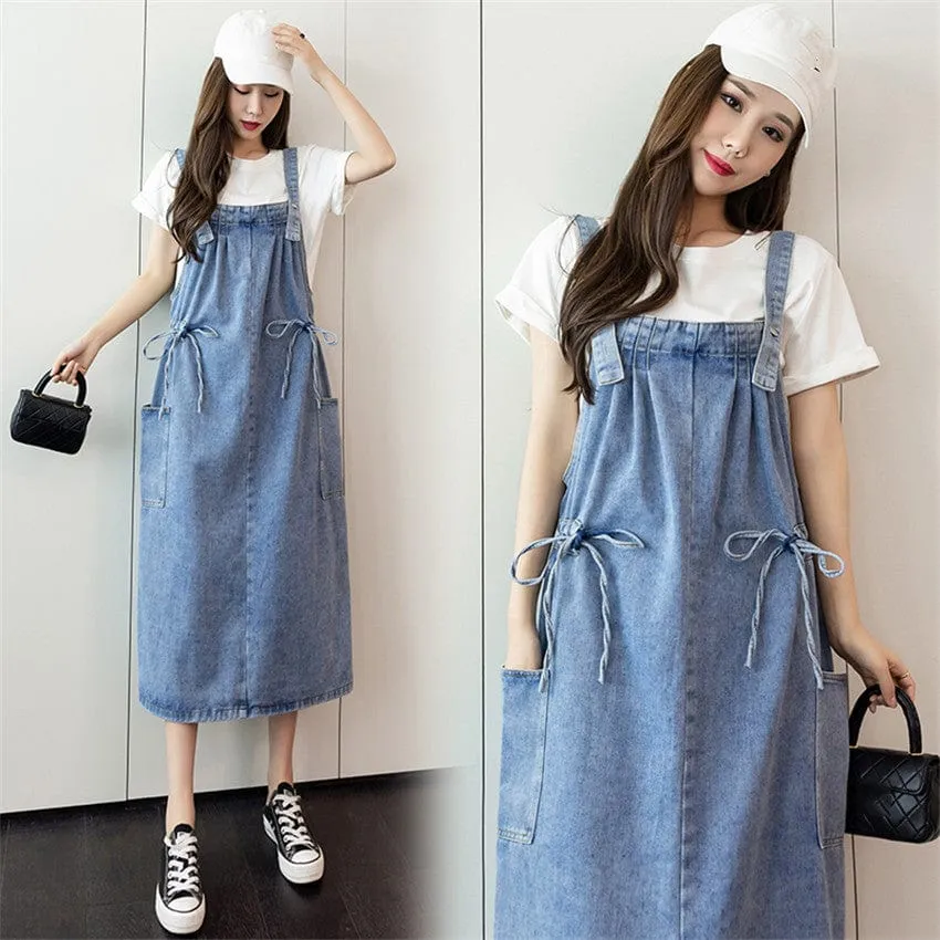 Nostalgic Vibe Drawstring Denim Overall Dress