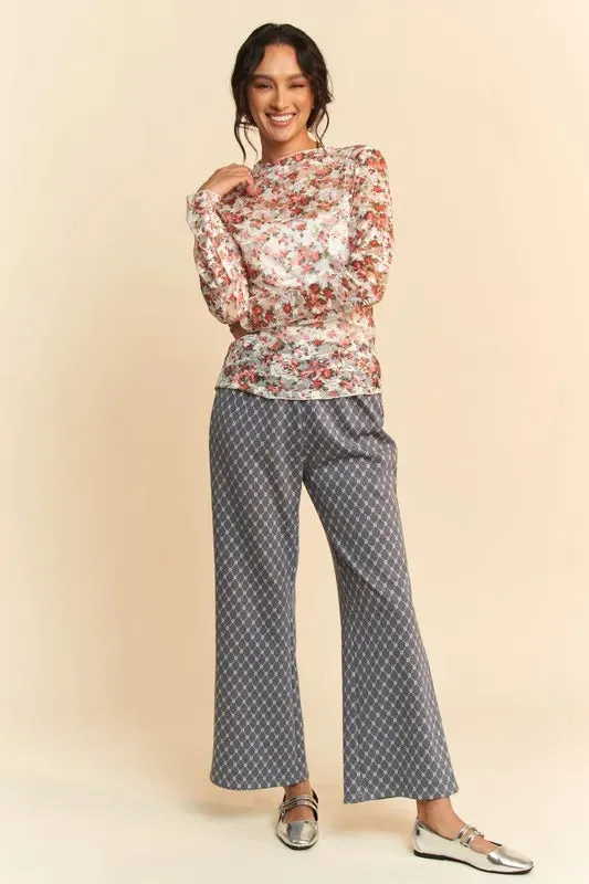 Orange Floral Mesh Long Sleeve Layering Top