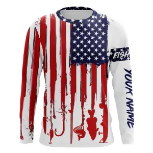 Personalized Name American Flag Fishing 3D Long Sleeve Shirt Gift For Fisherman, Flag Fishing Shirt