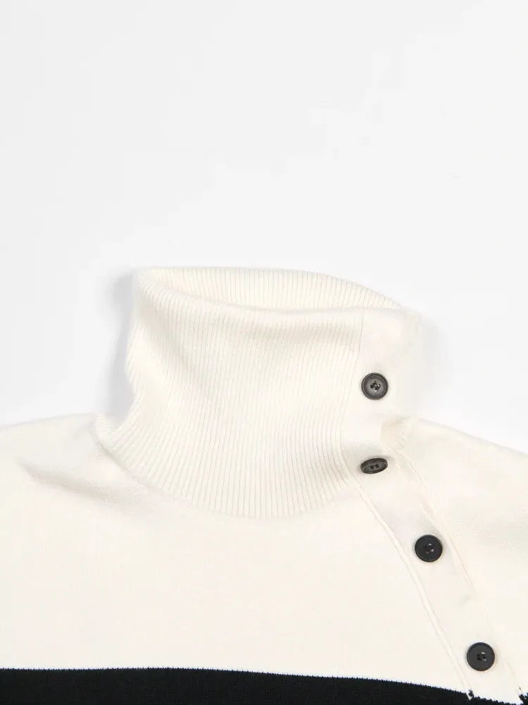 Pre Order:  Contrast Buttons Turtleneck Sleeveless Top