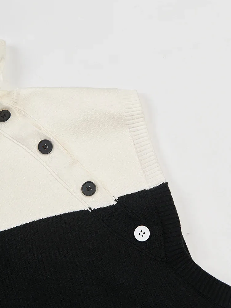 Pre Order:  Contrast Buttons Turtleneck Sleeveless Top