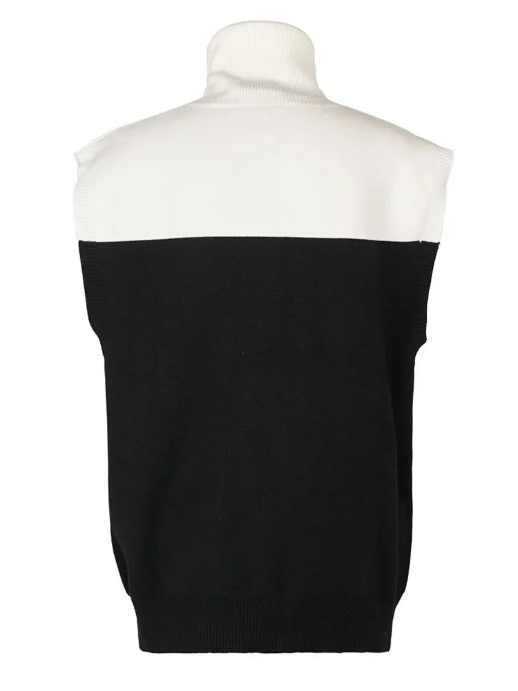 Pre Order:  Contrast Buttons Turtleneck Sleeveless Top