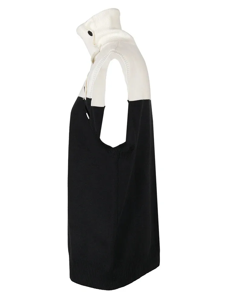 Pre Order:  Contrast Buttons Turtleneck Sleeveless Top