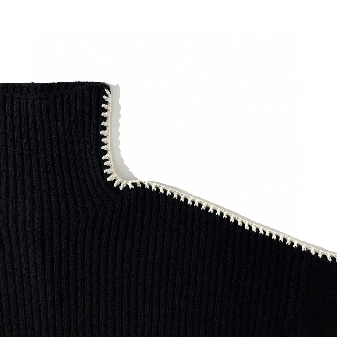 Pre Order:  Contrast Overstitch Turtleneck Wool Sweater