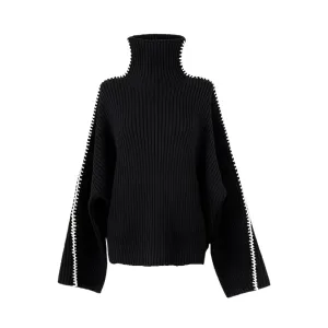 Pre Order:  Contrast Overstitch Turtleneck Wool Sweater