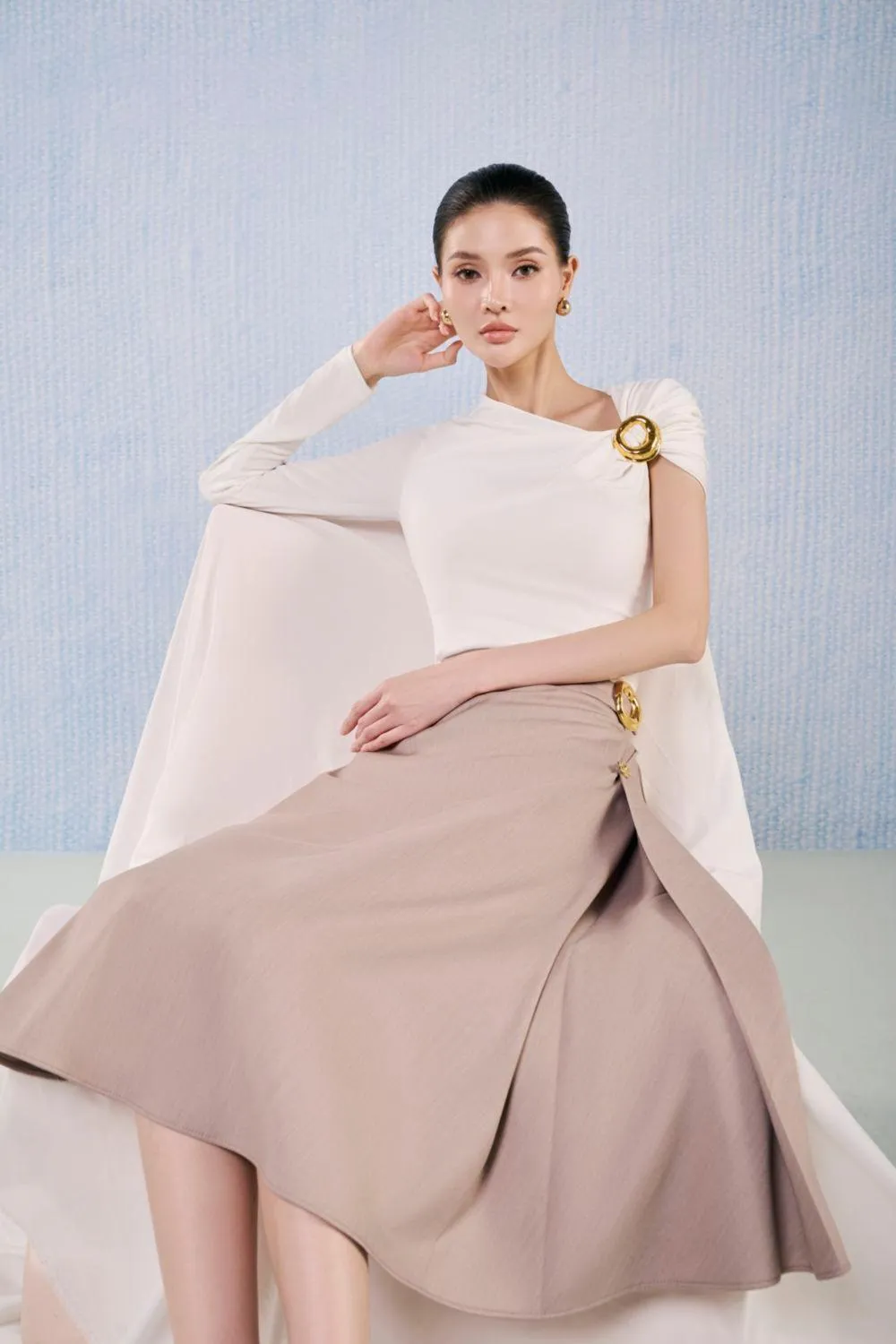 Pyrite Fit and Flare Asymmetric Neck Viscose Midi Set