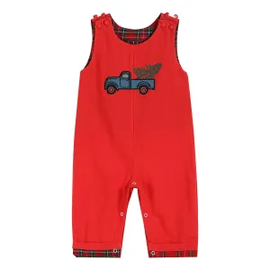 Red Christmas Tree and Truck Smocked Overalls