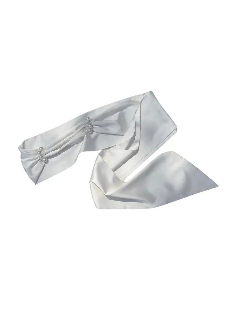 Satin Collar Square Apricot   Belt Retro Pearl Dress French