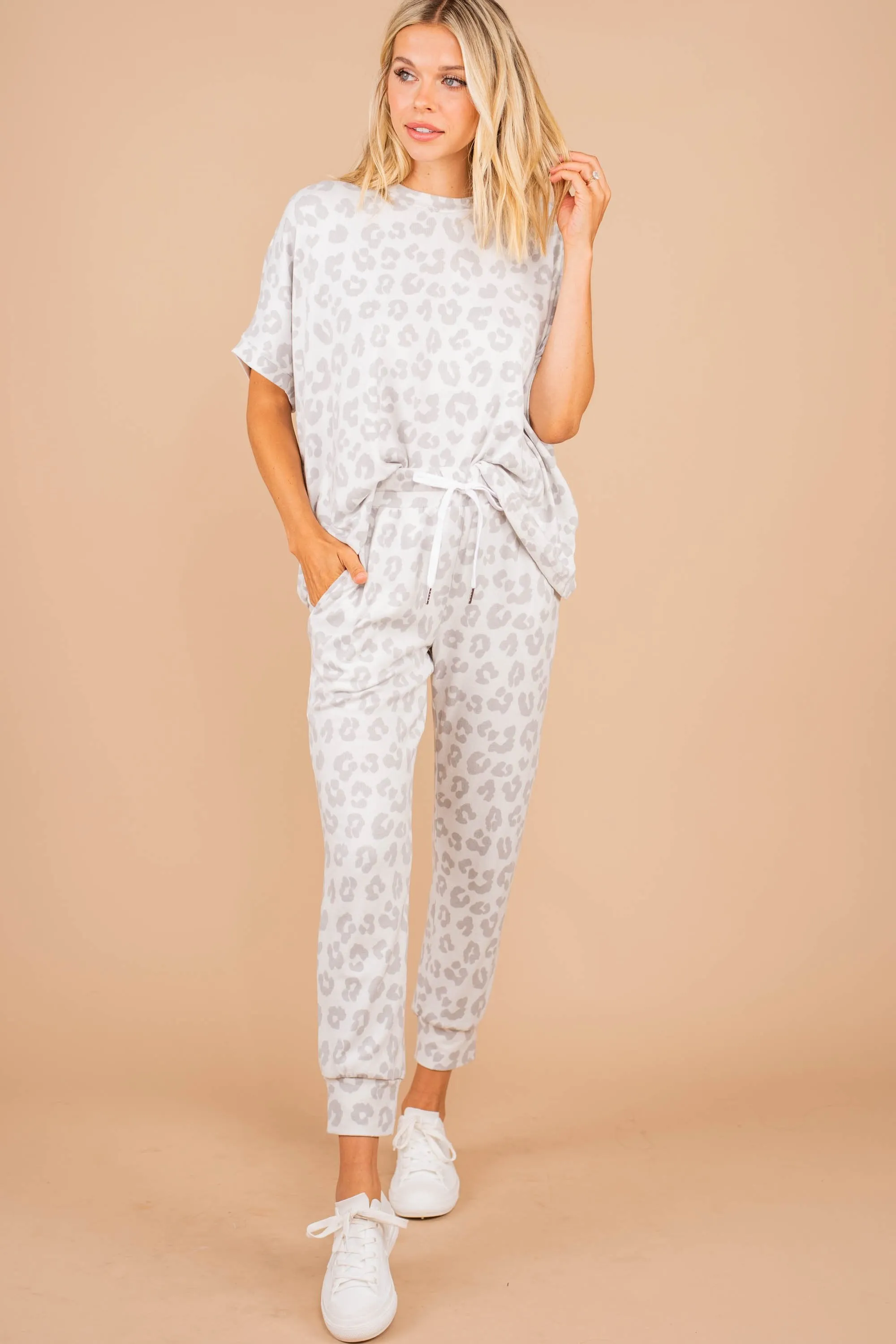 Set You Straight Gray Leopard Joggers