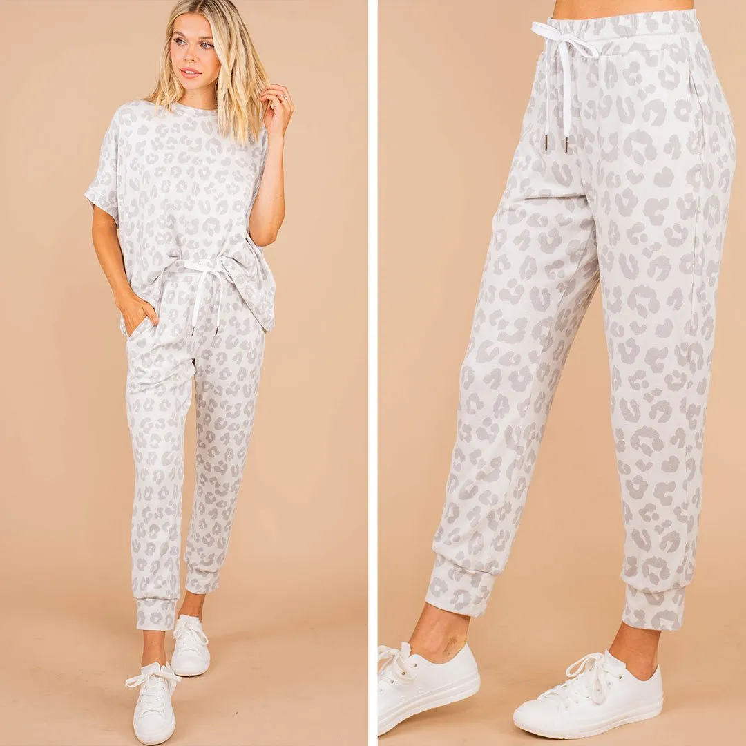 Set You Straight Gray Leopard Joggers