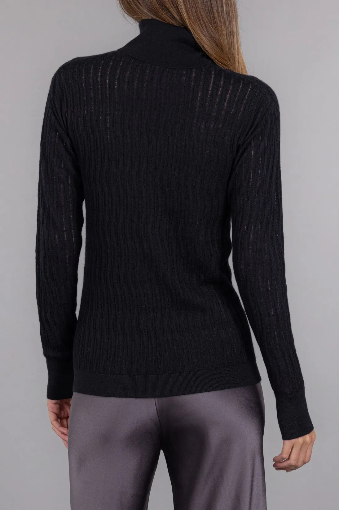 SHEER RIBBED TURTLENECK