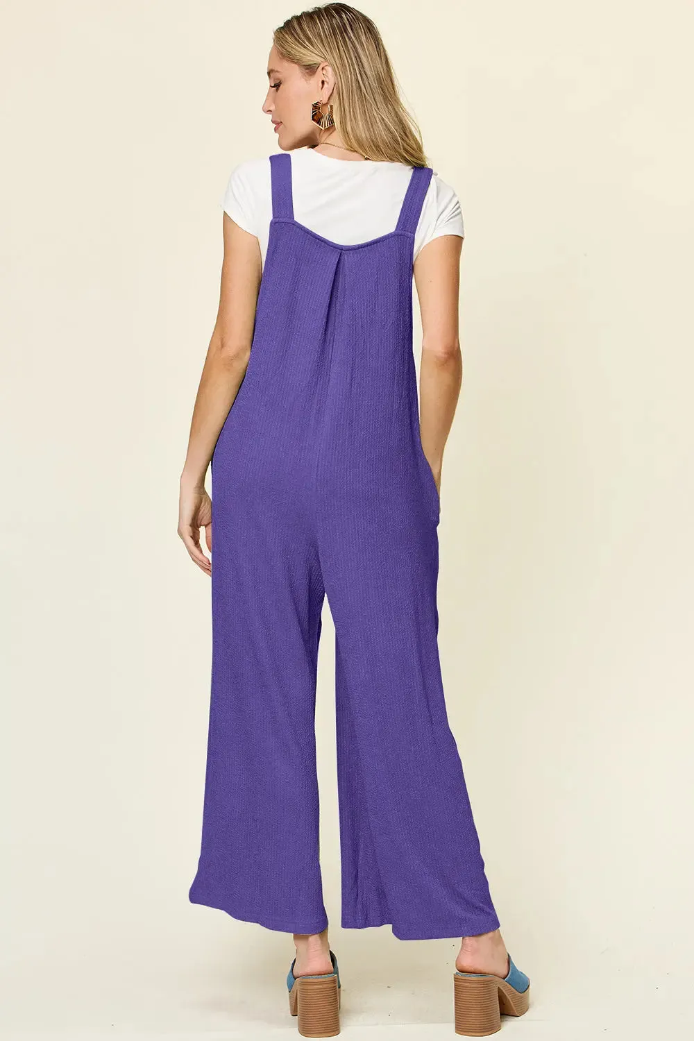 Size Inclusive Texture Sleeveless Wide Leg Overall