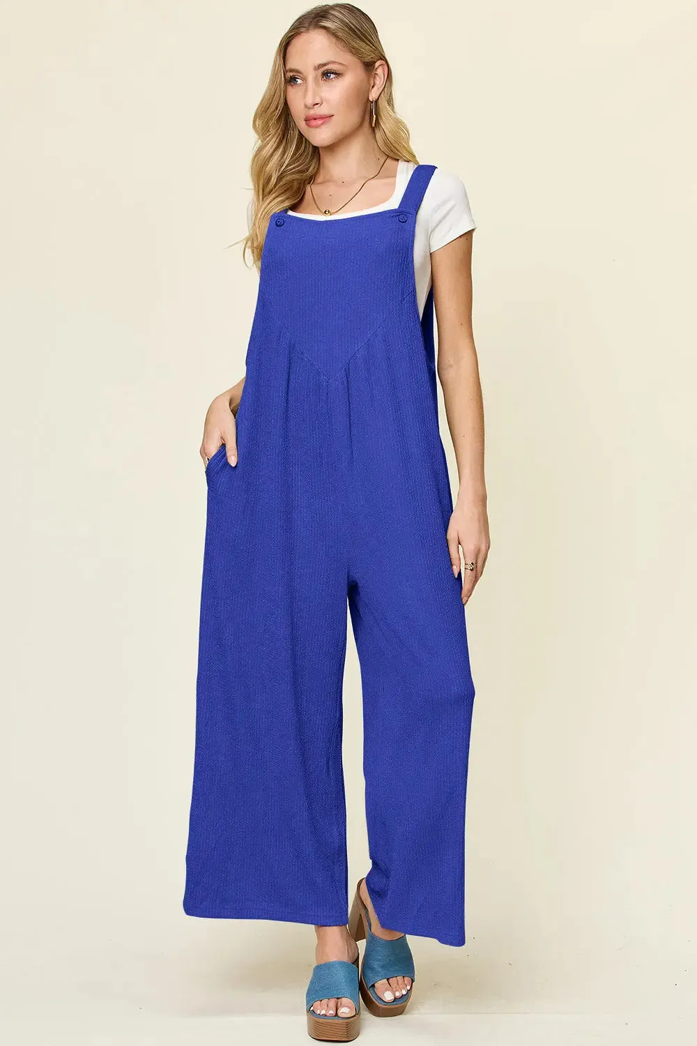 Size Inclusive Texture Sleeveless Wide Leg Overall