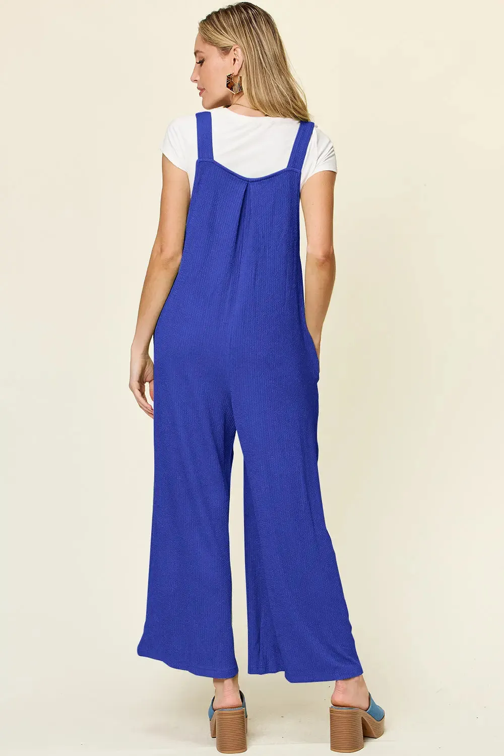 Size Inclusive Texture Sleeveless Wide Leg Overall