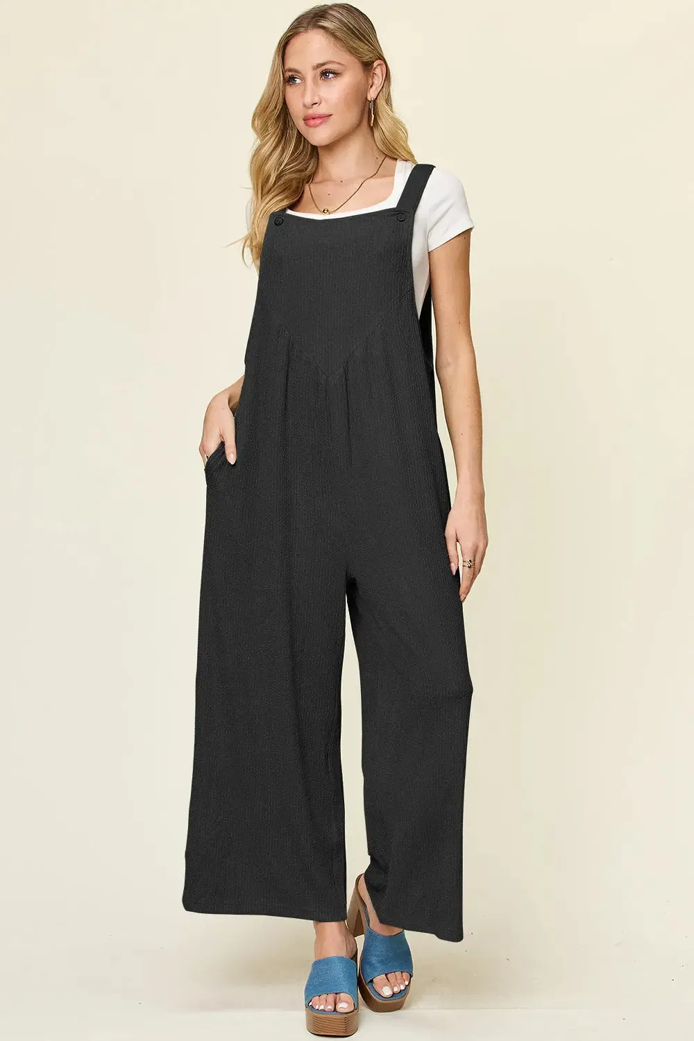 Size Inclusive Texture Sleeveless Wide Leg Overall