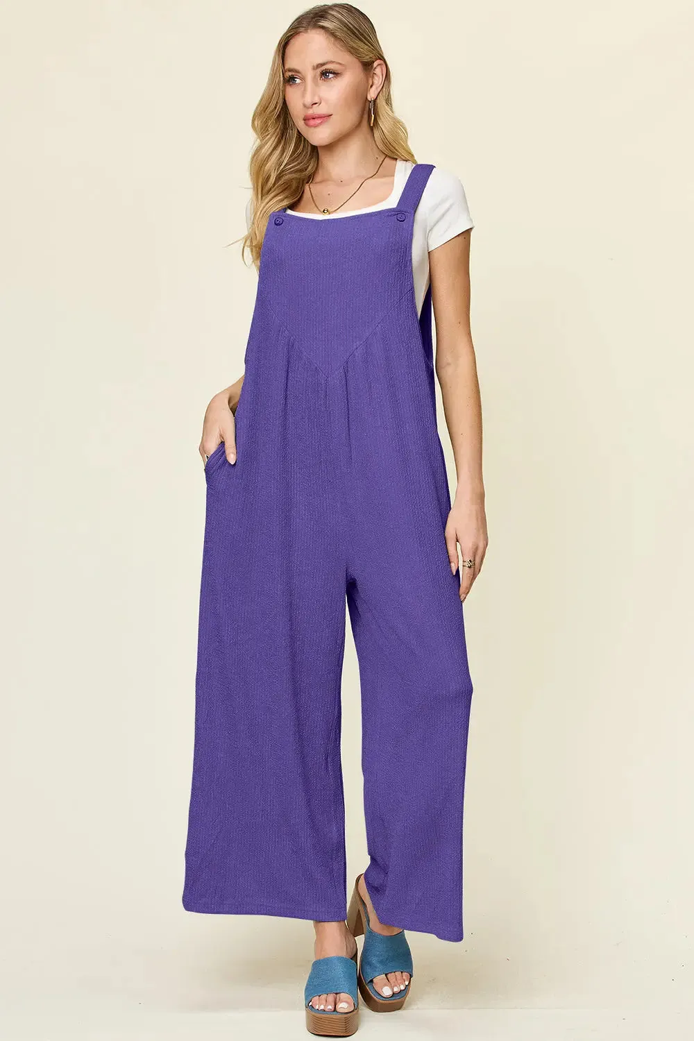 Size Inclusive Texture Sleeveless Wide Leg Overall