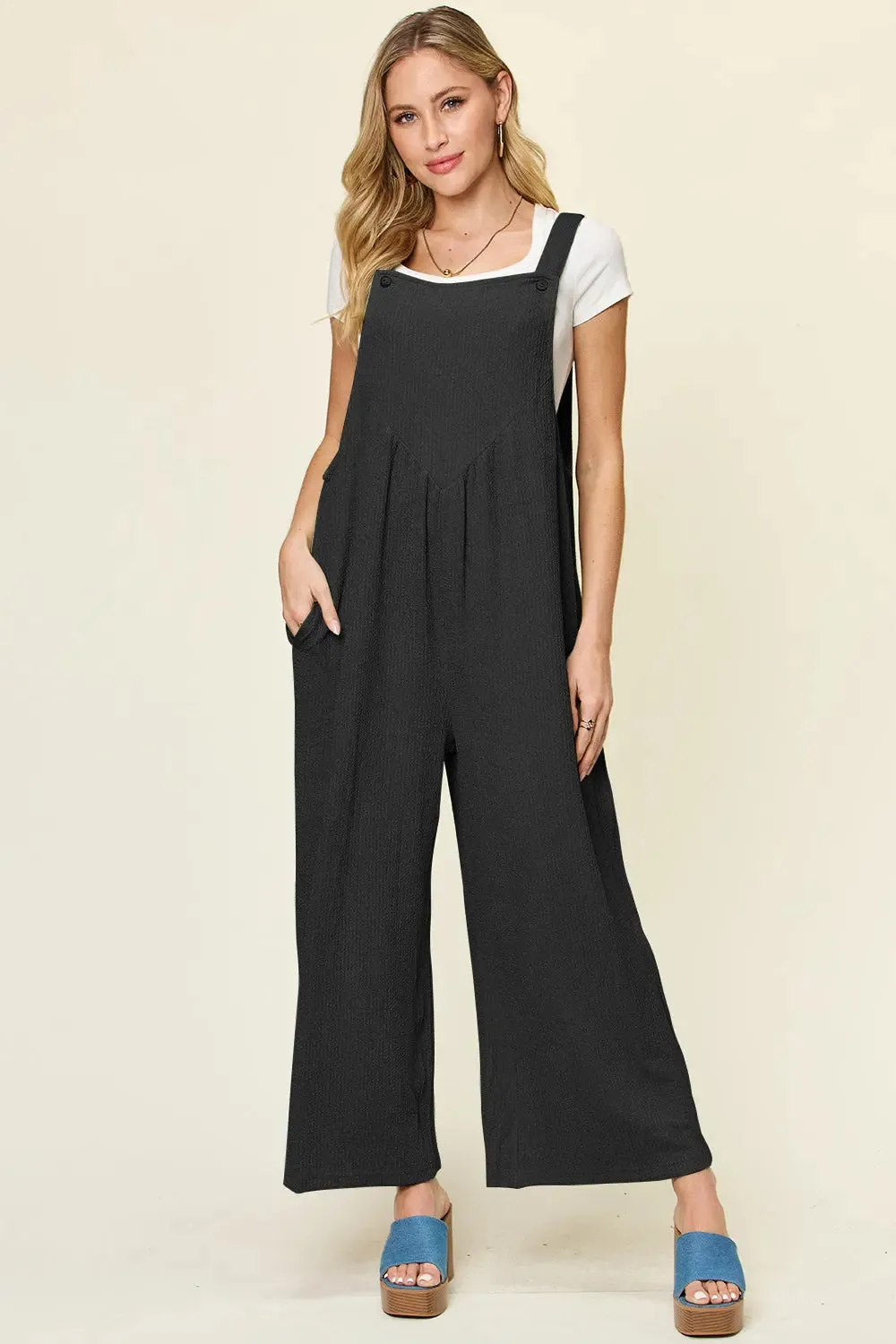 Size Inclusive Texture Sleeveless Wide Leg Overall