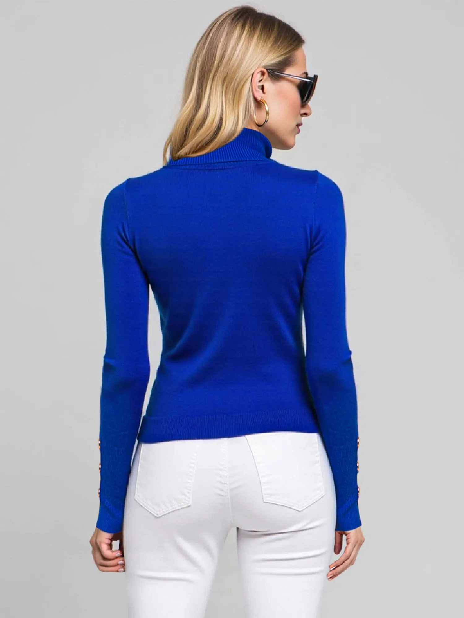 Sleeve Turtleneck Button Cuff Sweater