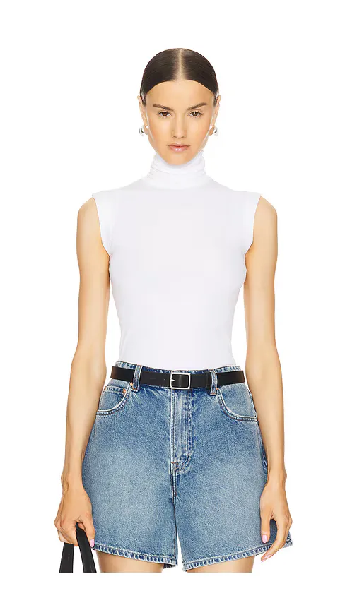 Slim Fit Sleeveless Turtle Top - White