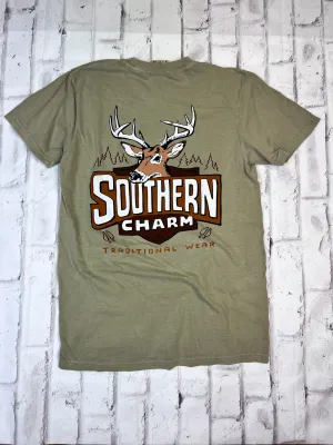 Southern Charm "Cartoon Deer" Short Sleeve T-shirt - Military