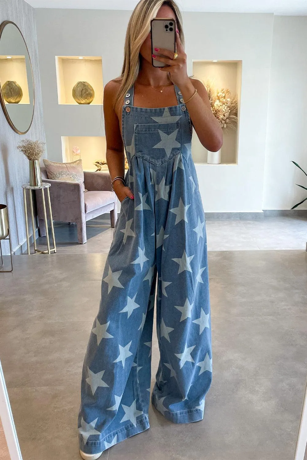 Star Sassy Pleated Wide Leg Denim Overall