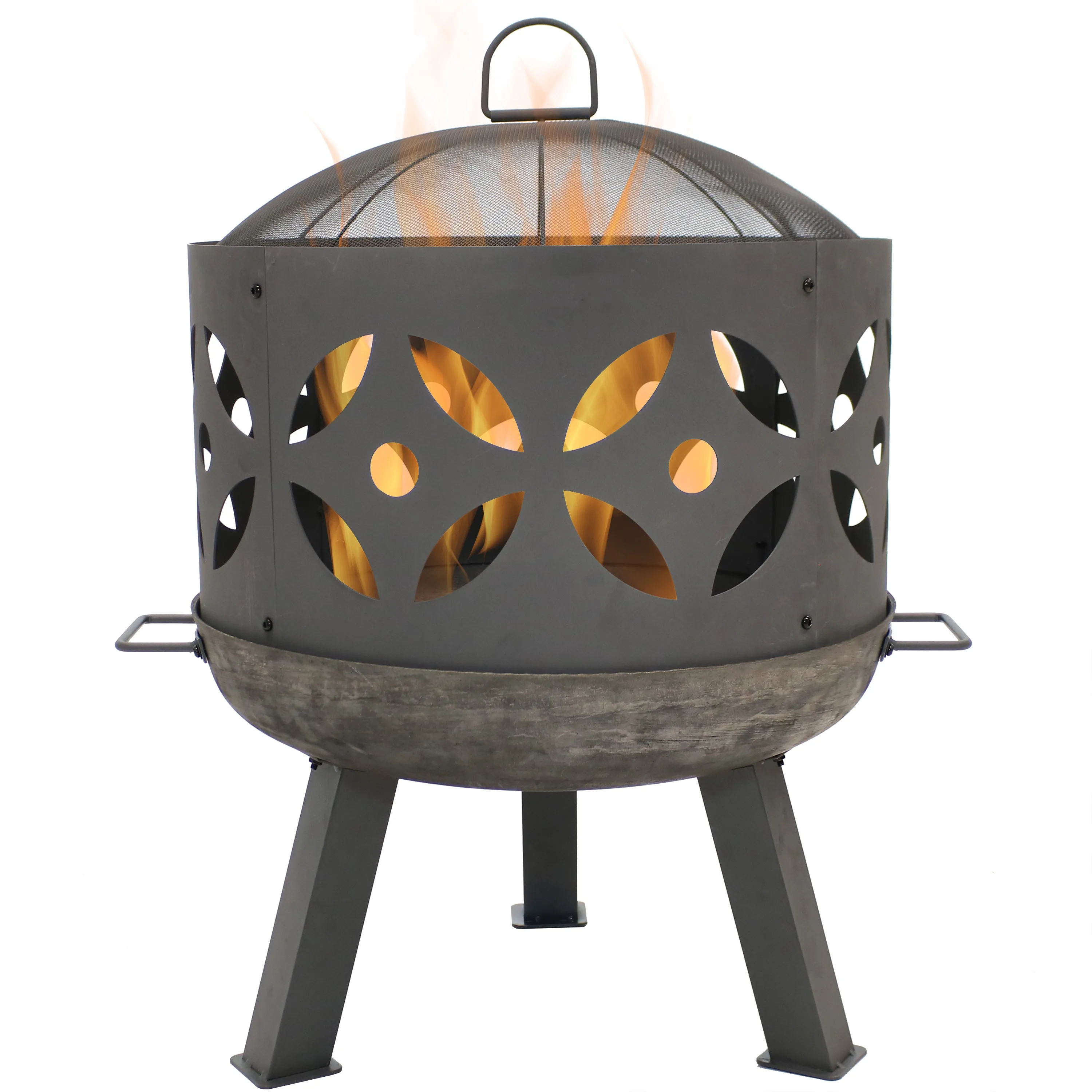 Sunnydaze 26" Retro Fireplace Cast Iron Fire Pit with Spark Screen