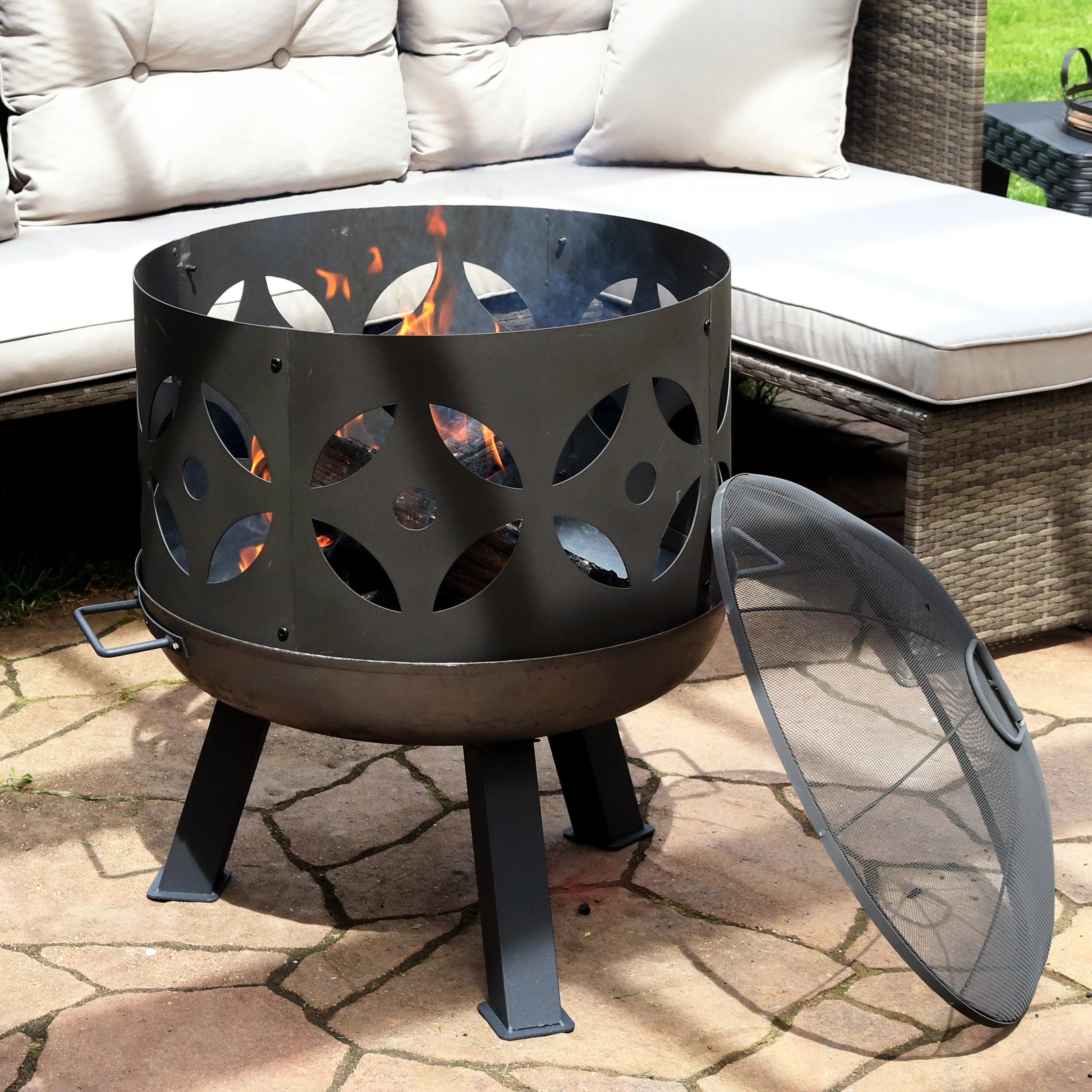Sunnydaze 26" Retro Fireplace Cast Iron Fire Pit with Spark Screen