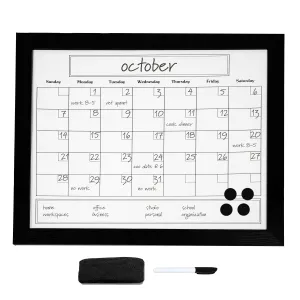 Sunnydaze 30" x 24" Dry Erase Whiteboard Calendar with Marker and Eraser