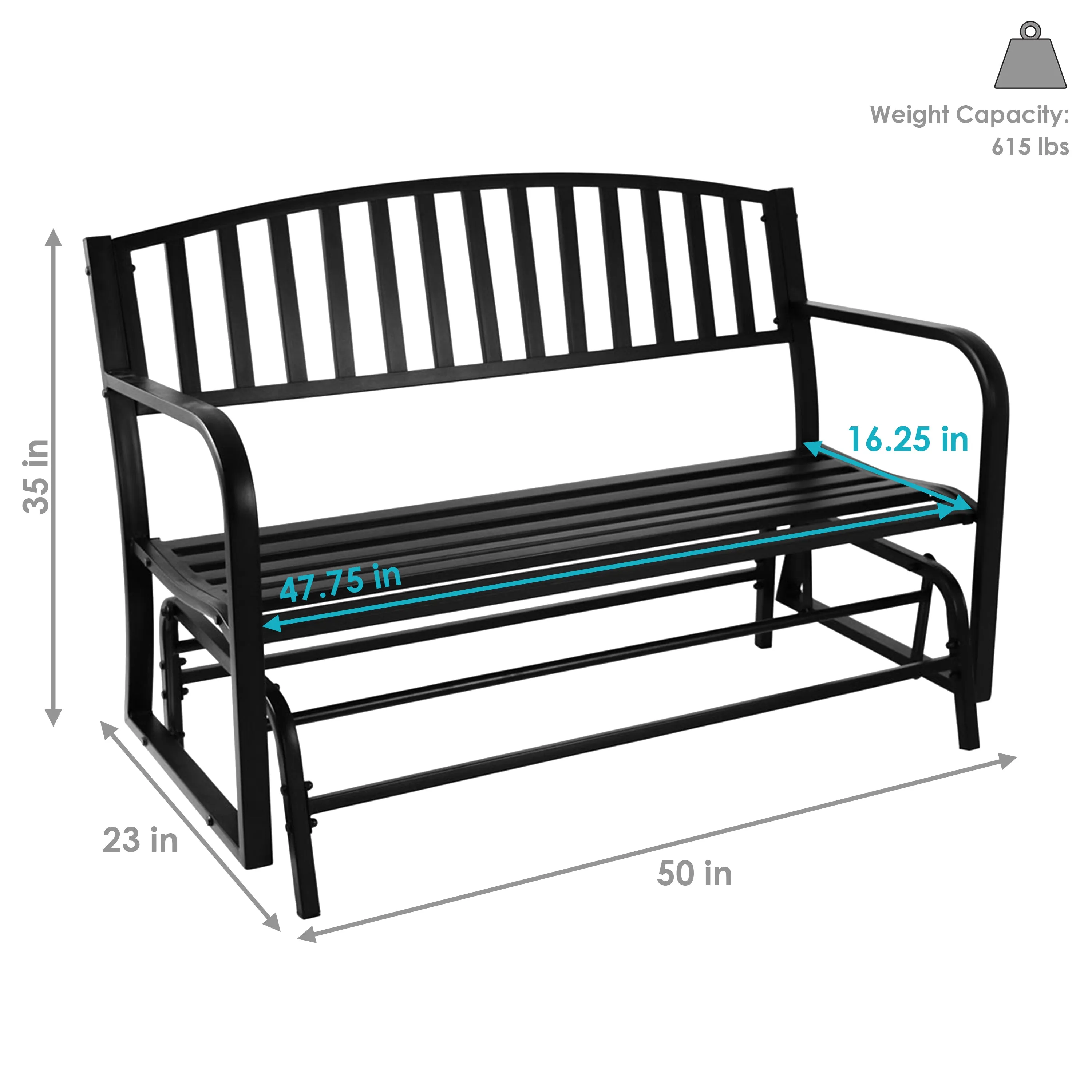 Sunnydaze 50" Black Steel Outdoor Patio Glider Bench