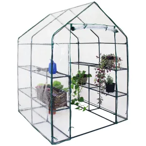 Sunnydaze Grandeur Walk-In Greenhouse with 4 Shelves for Outdoors - Clear