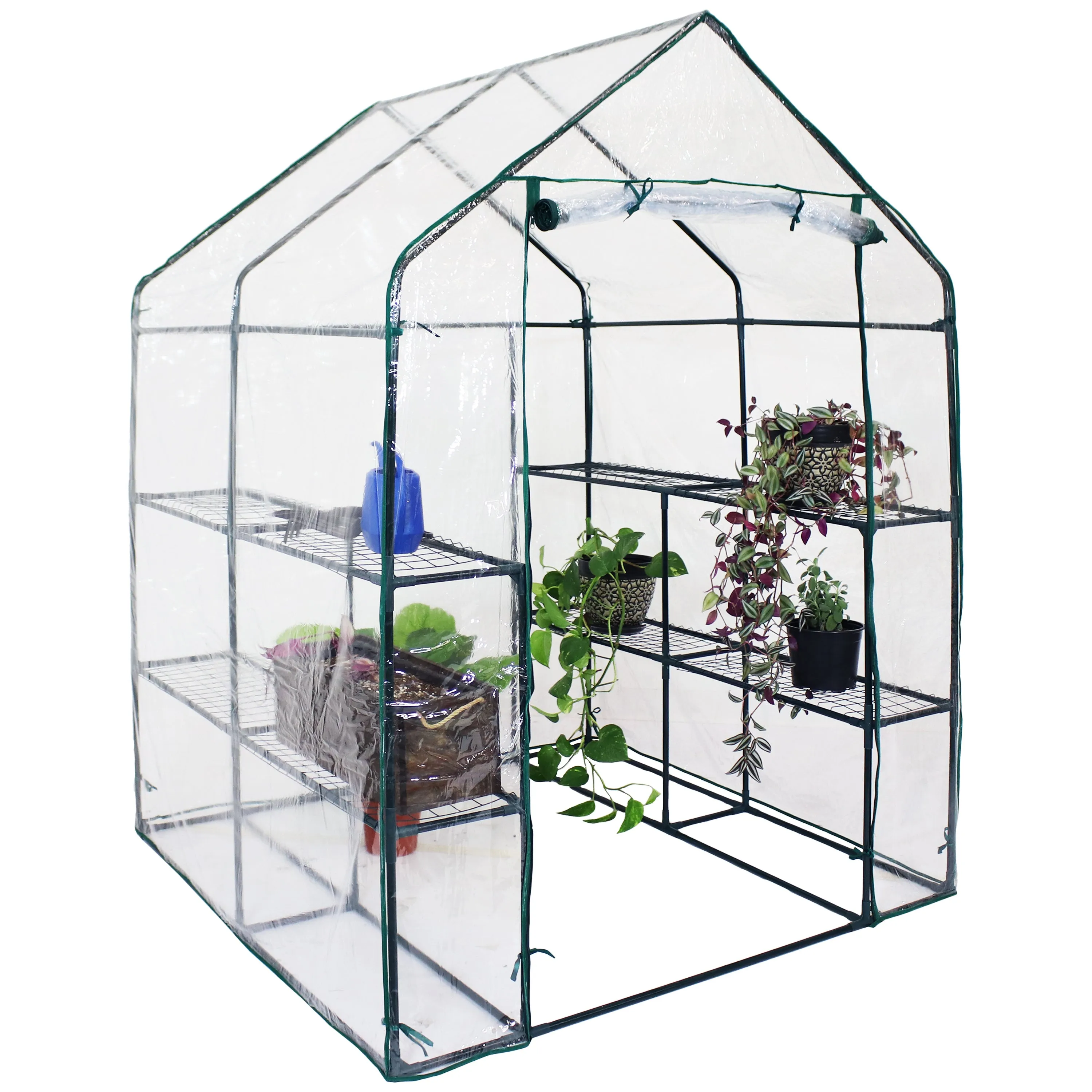 Sunnydaze Grandeur Walk-In Greenhouse with 4 Shelves for Outdoors - Clear