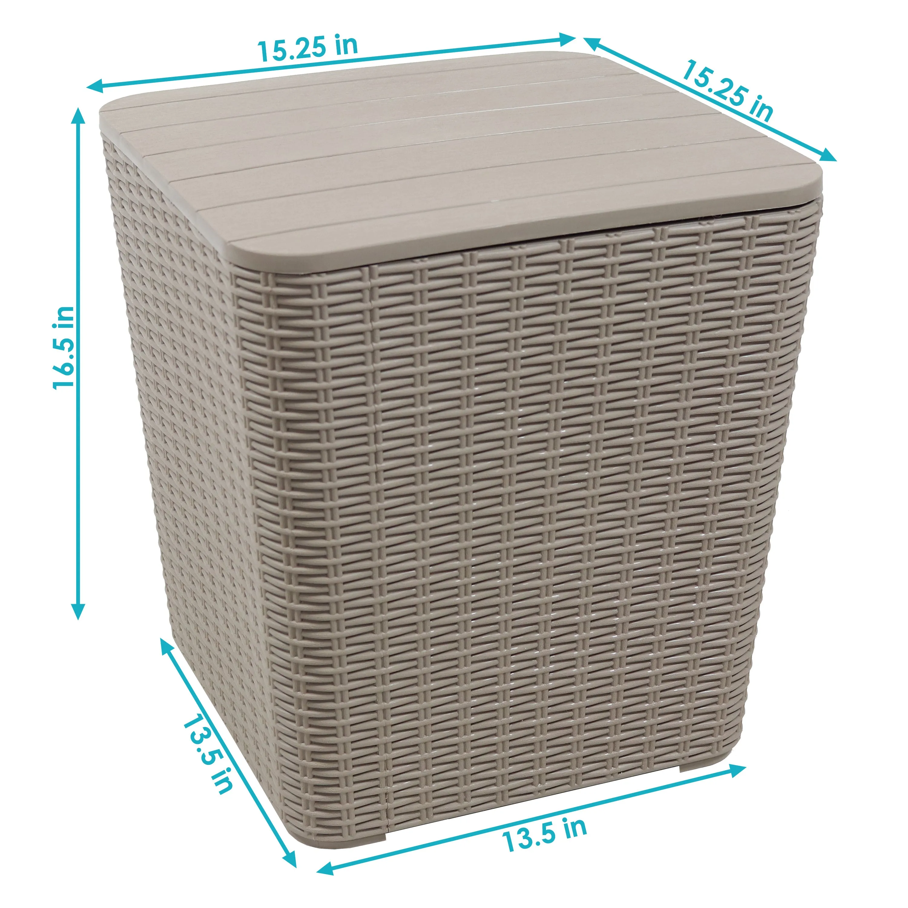 Sunnydaze Outdoor Side Table with Storage - Rattan Design - 11.5 Gal.
