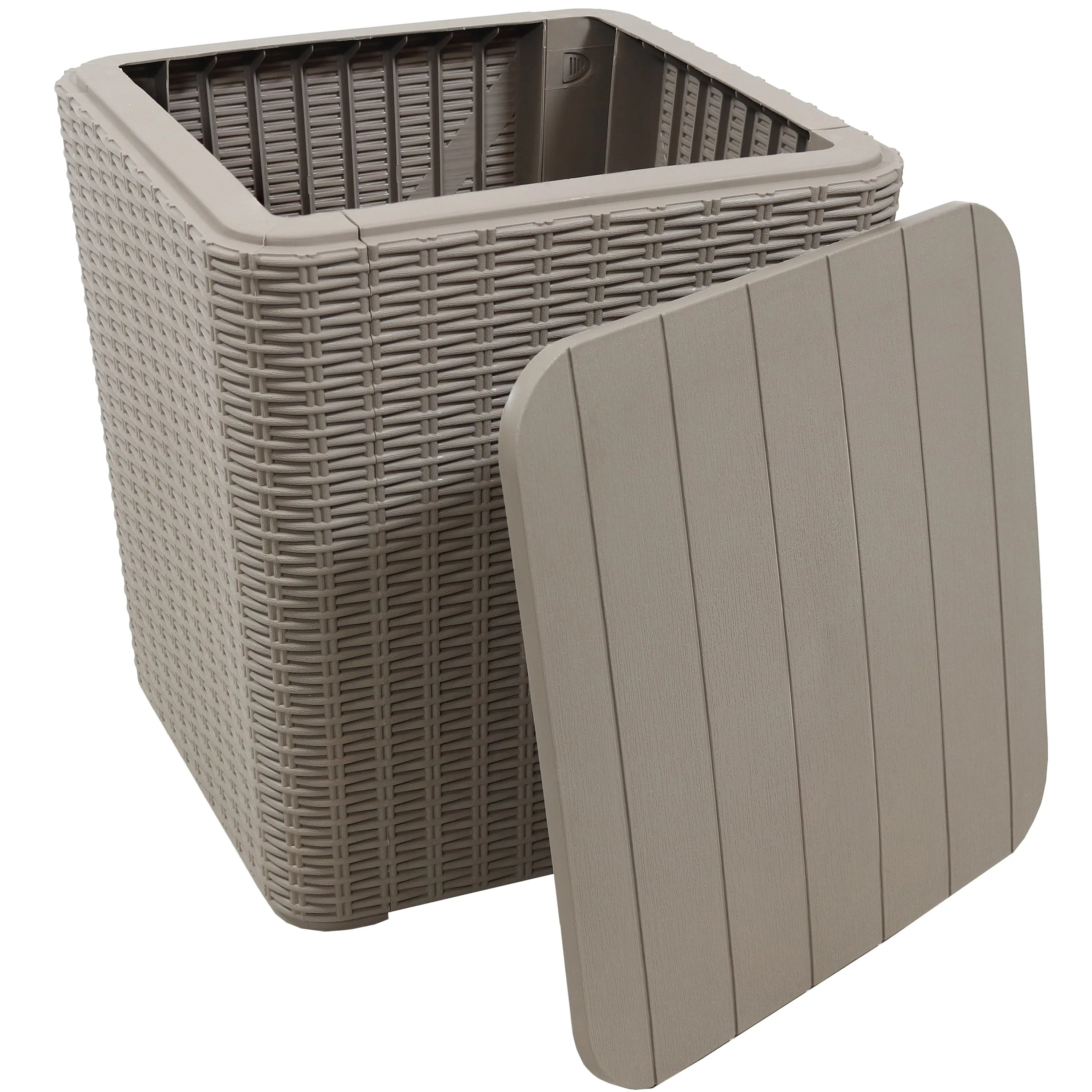 Sunnydaze Outdoor Side Table with Storage - Rattan Design - 11.5 Gal.