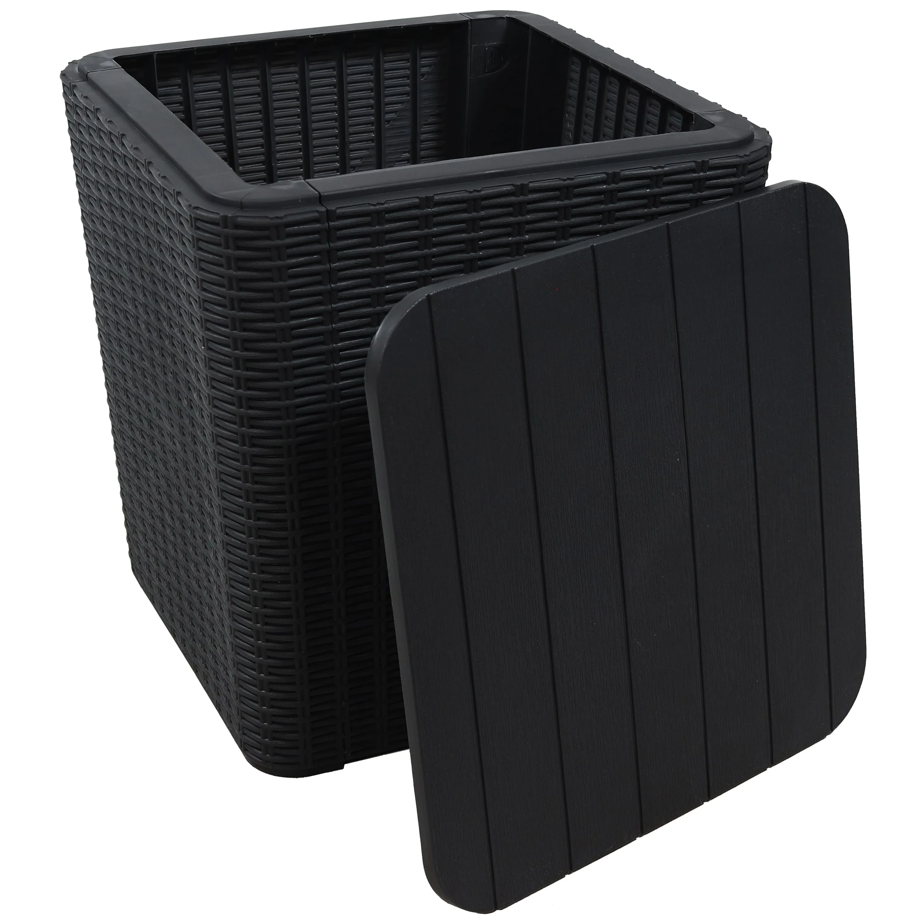 Sunnydaze Outdoor Side Table with Storage - Rattan Design - 11.5 Gal.