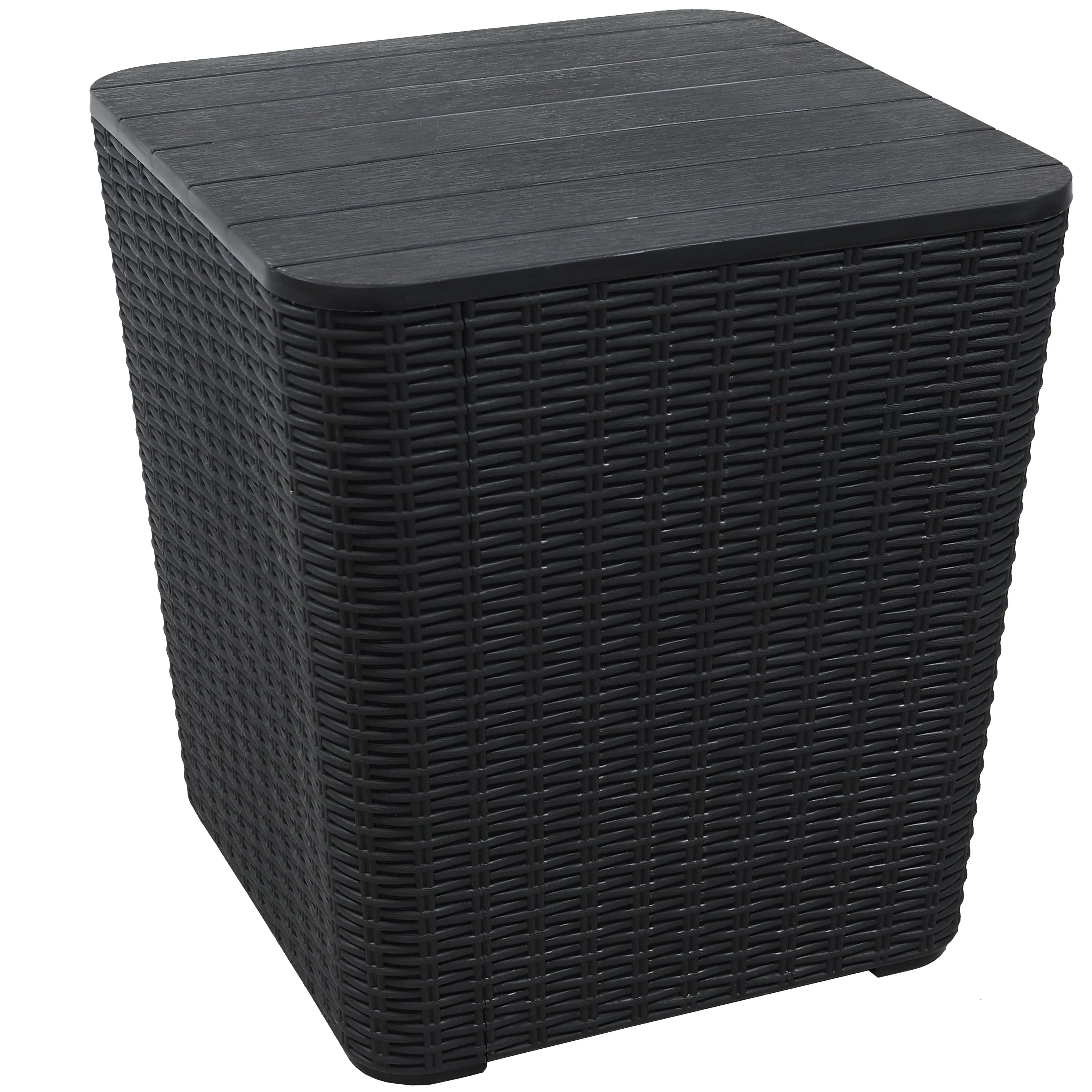 Sunnydaze Outdoor Side Table with Storage - Rattan Design - 11.5 Gal.