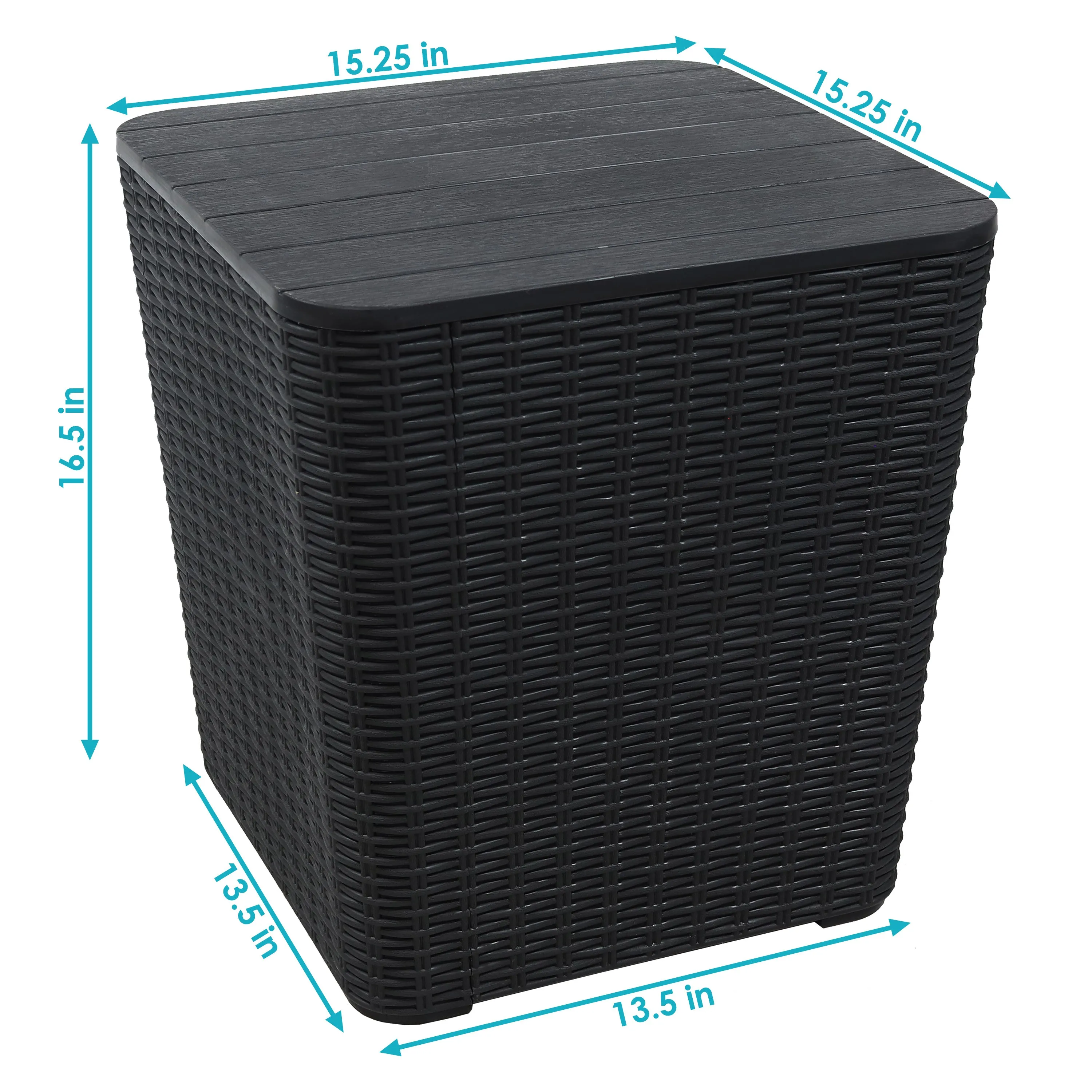Sunnydaze Outdoor Side Table with Storage - Rattan Design - 11.5 Gal.