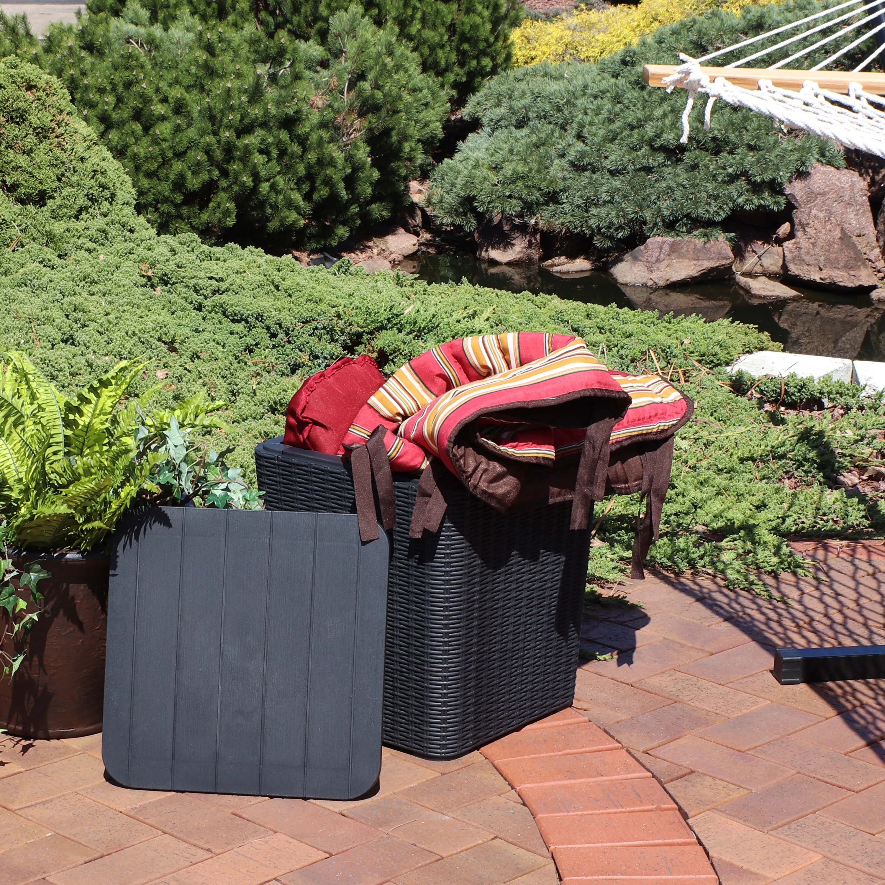 Sunnydaze Outdoor Side Table with Storage - Rattan Design - 11.5 Gal.
