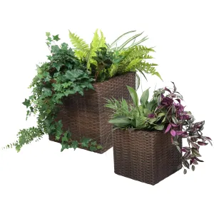 Sunnydaze Polyrattan Square Indoor Planters - 1 Large/1 Small Planter