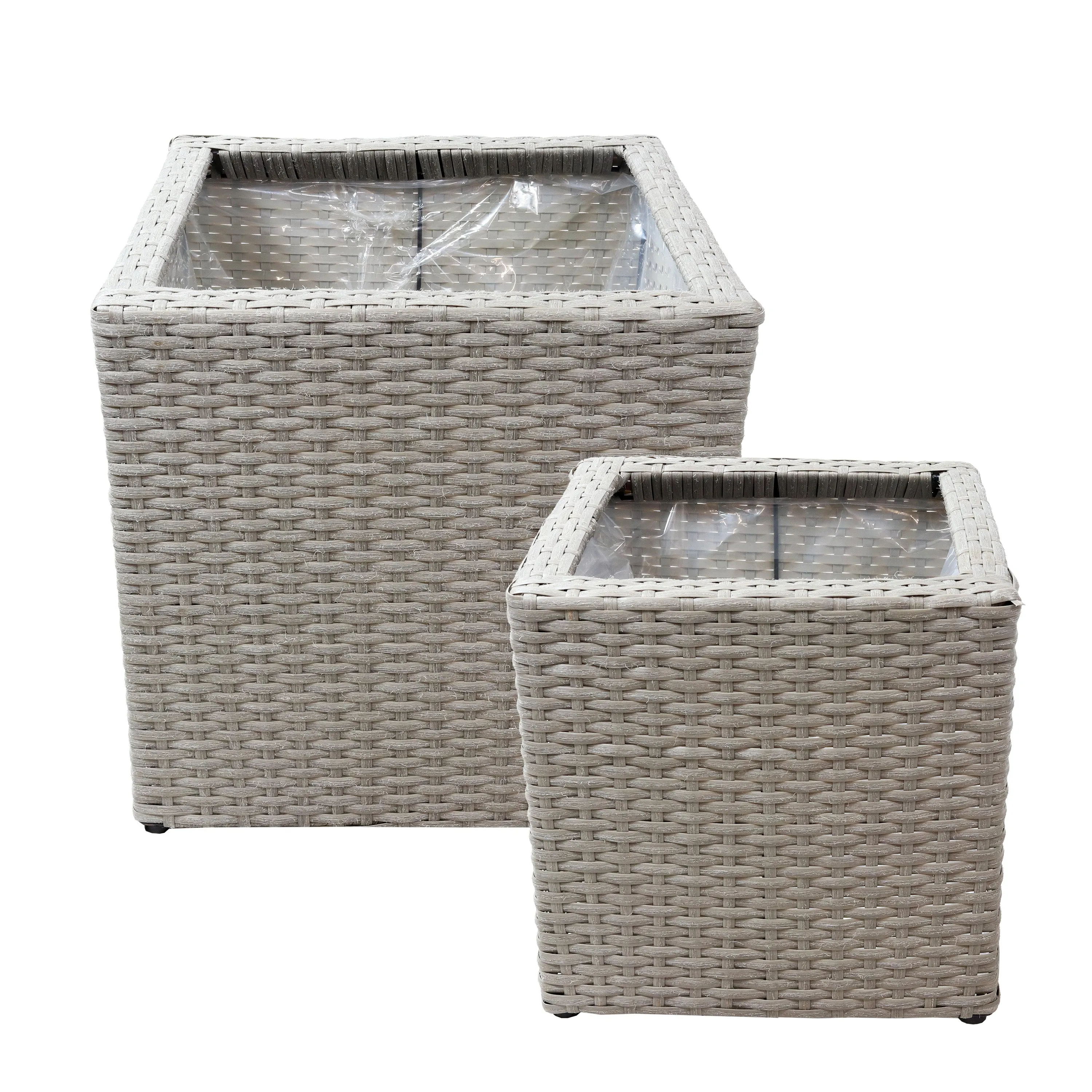 Sunnydaze Polyrattan Square Indoor Planters - 1 Large/1 Small Planter