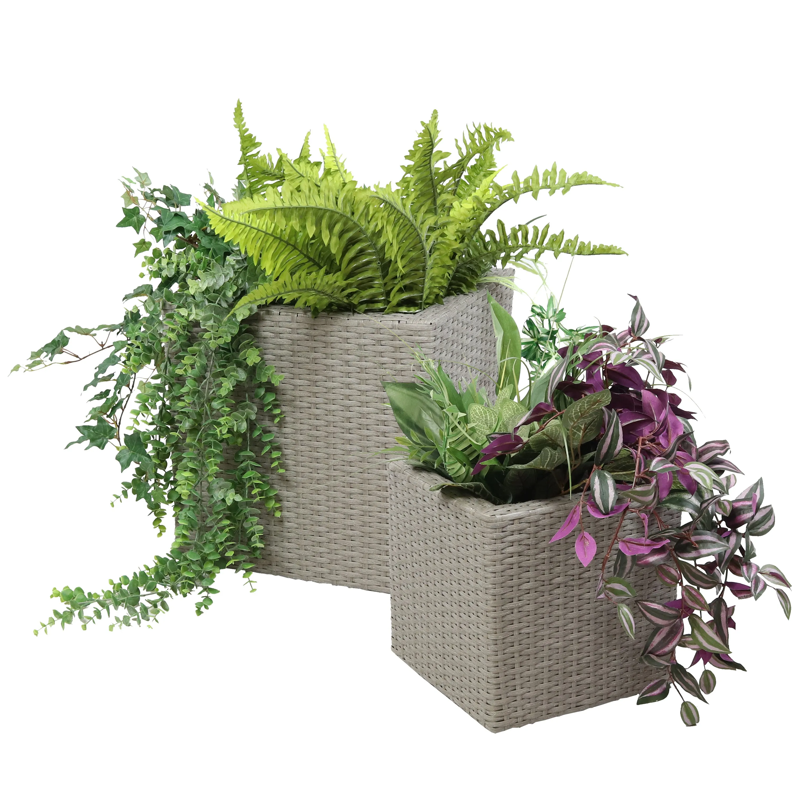 Sunnydaze Polyrattan Square Indoor Planters - 1 Large/1 Small Planter