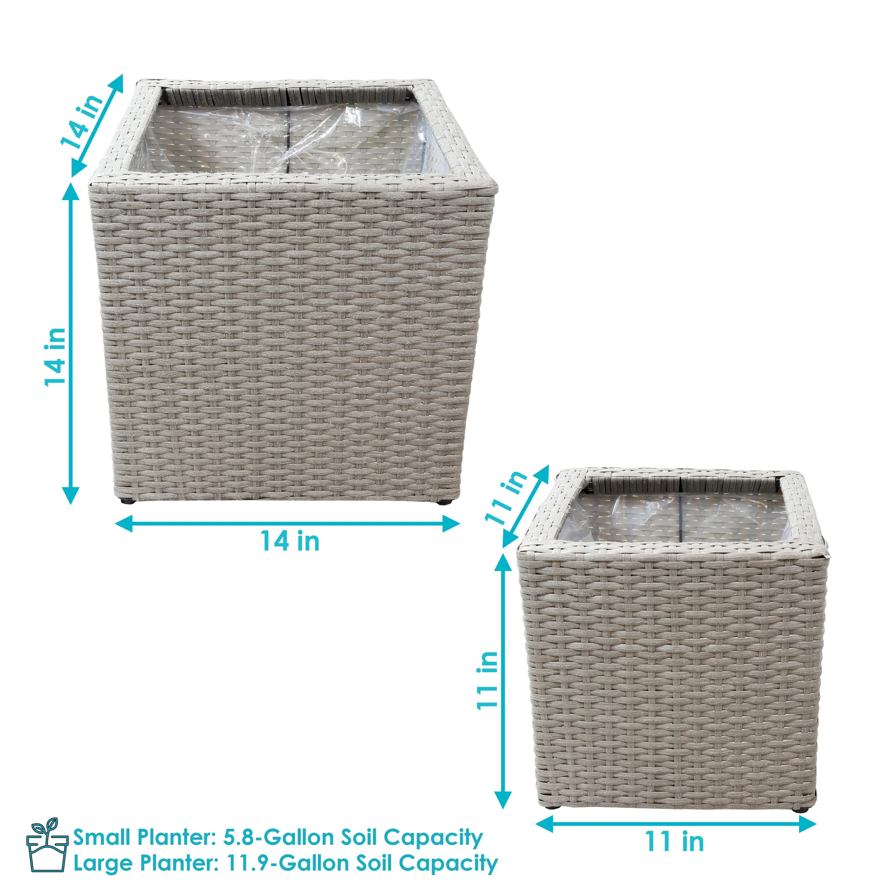 Sunnydaze Polyrattan Square Indoor Planters - 1 Large/1 Small Planter